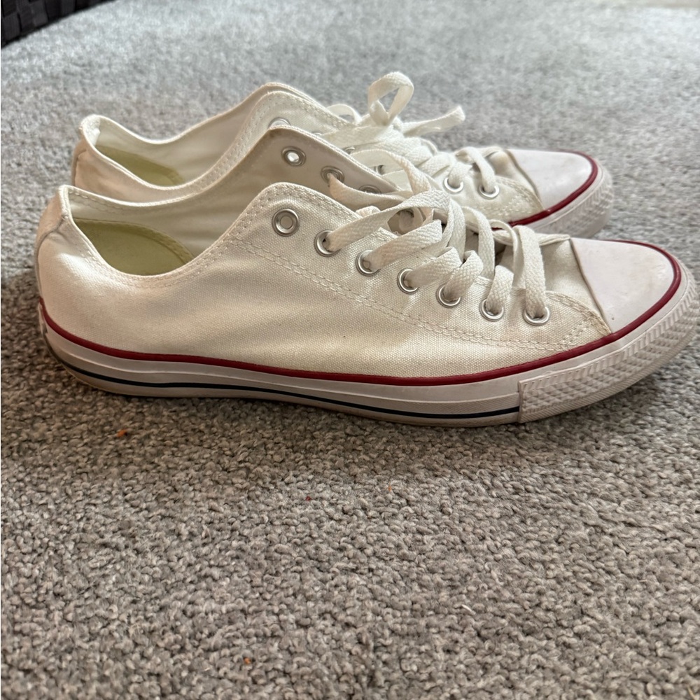 Converse Kids White Canvas Low-Top Sneakers with Red Trim - Picture 2 of 2